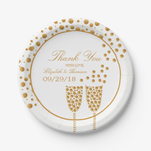 Gold Champagne Bubbles Wedding Paper Plates