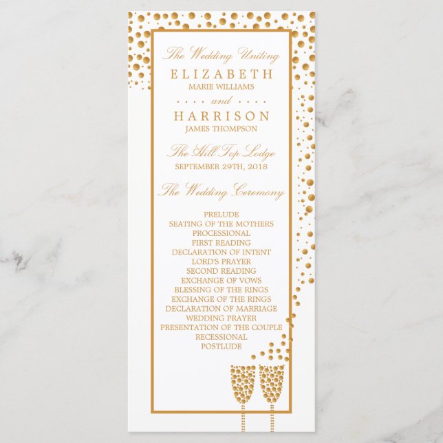 Gold Champagne Bubbles Wedding Program (Front)