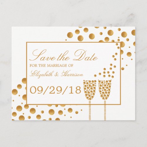 Gold Champagne Bubbles Wedding Save The Date Announcement Postcard