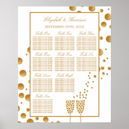 Gold Champagne Bubbles Wedding Seating Chart