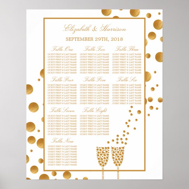 Gold Champagne Bubbles Wedding Seating Chart