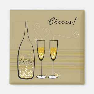 Gold Champagne Bubbly Cheers Celebration Stylish Magnet