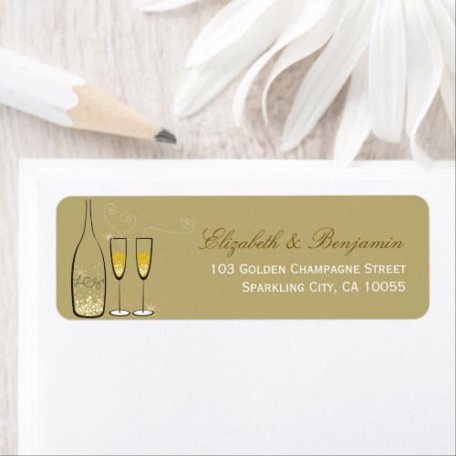 Gold Champagne Bubbly Cheers Chic Return Address  Label