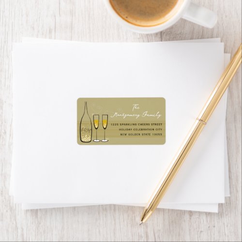 Gold Champagne Bubbly Cheers Elegant Chic Address  Label
