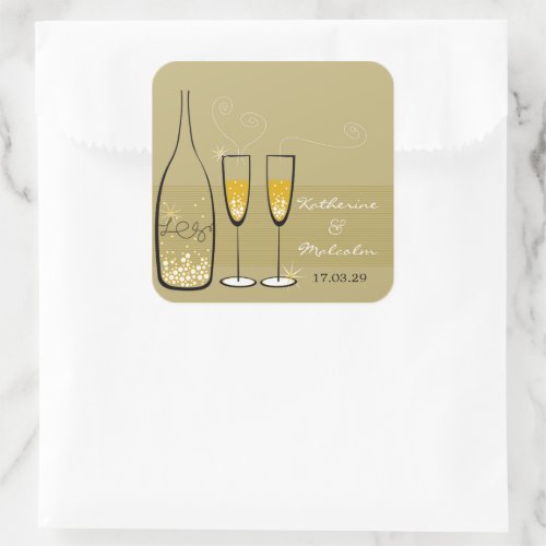 Gold Champagne Bubbly Cheers Stylish Wedding Party Square Sticker