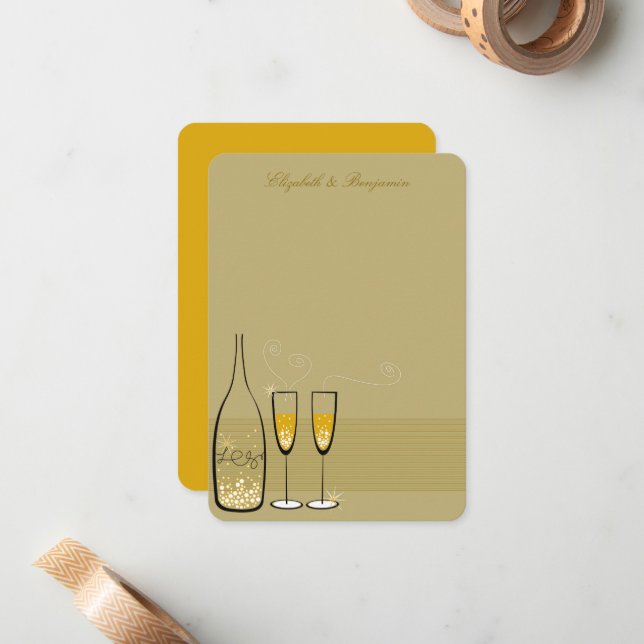 Gold Champagne Bubbly Chic Wedding Thank You Card (Front/Back In Situ)