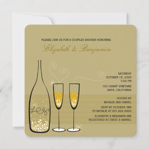 Gold Champagne Bubbles Wedding Couples Shower Invite
