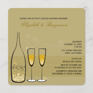 Gold Champagne Bubbly Classy Wedding Shower Invite