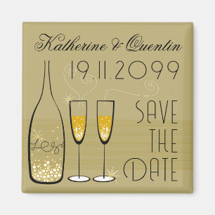 Gold Champagne Bubbly Modern Classy Save The Date Magnet