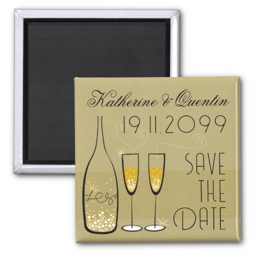 Gold Champagne Bubbly Modern Classy Save The Date Magnet