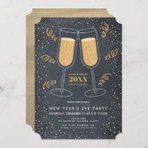 Gold Champagne Chalkboard New Year's Eve Invitation