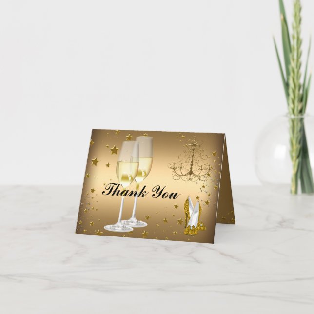 Gold Champagne & Chandelier Thank You Card (Front)