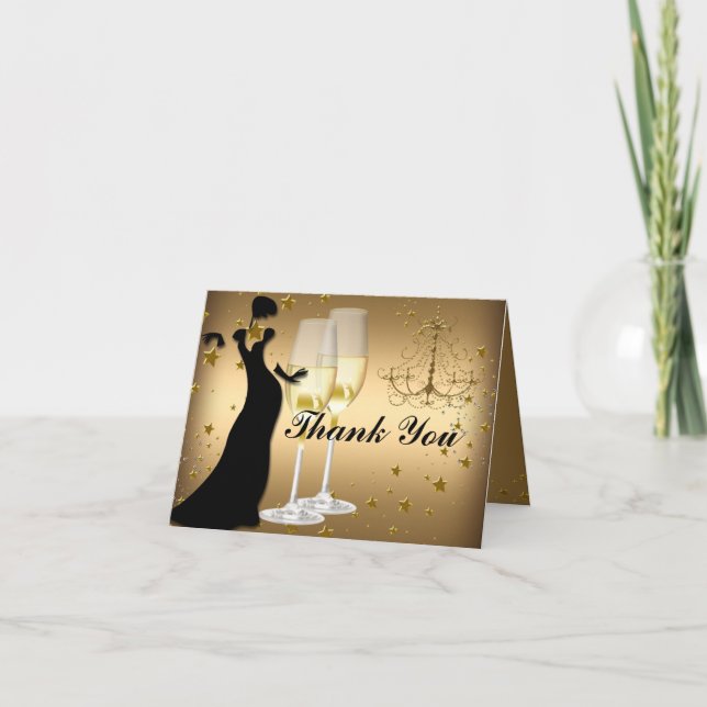 Gold Champagne & Chandelier Thank You Card (Front)