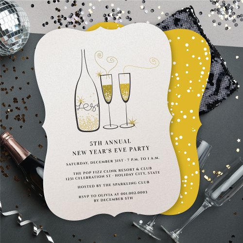 Gold Champagne Cheers Annual New Years Eve Party Invitation