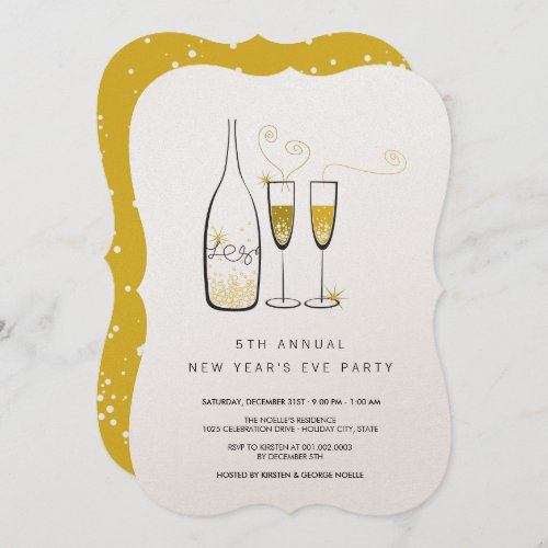 Gold Champagne Cheers Annual New Years Eve Party Invitation