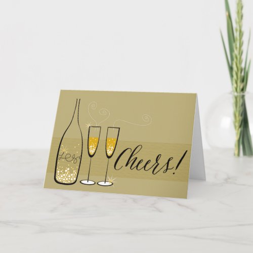 Gold Champagne Cheers Bubbly Stylish Chic New Year Holiday Card