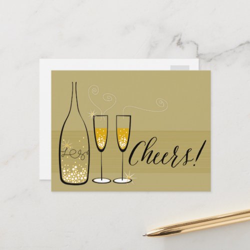 Gold Champagne Cheers Bubbly Stylish Chic New Year Holiday Postcard