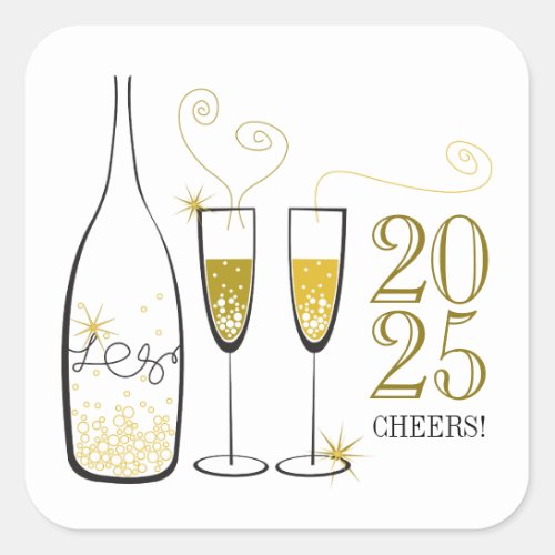 Gold Champagne Cheers Bubbly Stylish Chic New Year Square Sticker
