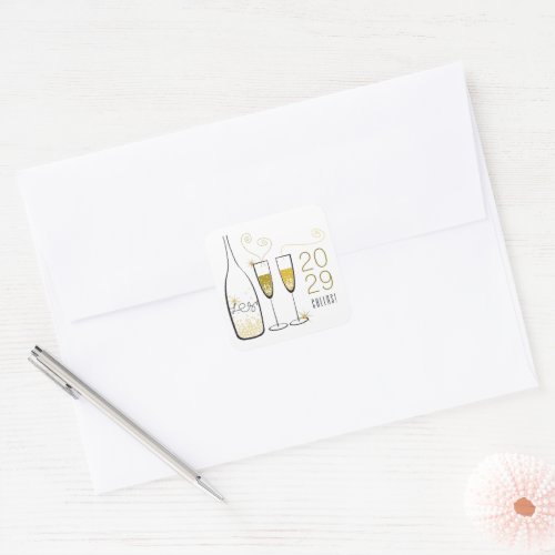 Gold Champagne Cheers Bubbly Stylish Chic New Year Square Sticker