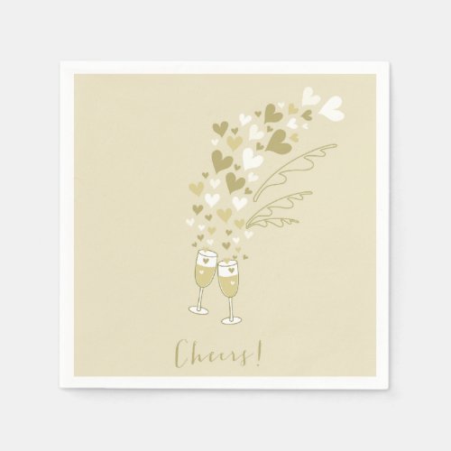 Gold Champagne Cheers Engagement Wedding Party Paper Napkins