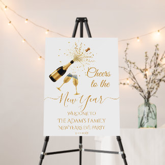 Gold Champagne Cheers New Year Eve Welcome Sign