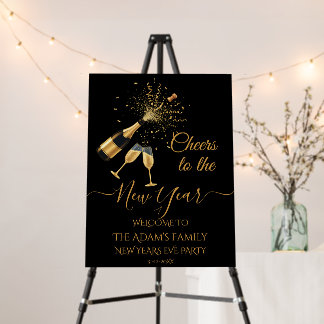 Gold Champagne Cheers New Year Eve Welcome Sign