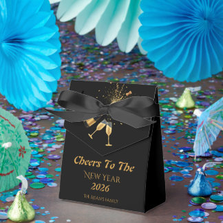 Gold Champagne Cheers New Year Favor Boxes