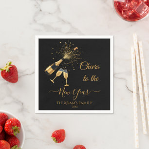 Gold Champagne Cheers New Year Napkins