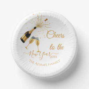 Gold Champagne Cheers New Year Paper Bowls