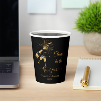 Gold Champagne Cheers New Year Paper Cups