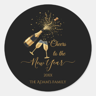 Gold Champagne Cheers New Year Party Classic Round Sticker
