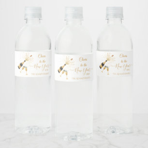 Gold Champagne Cheers New Year Party Water Bottle Label