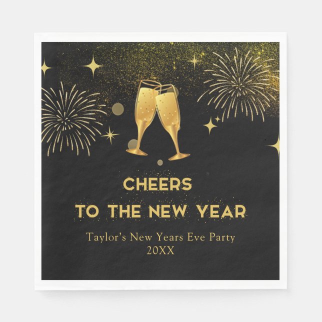 Gold Champagne Cheers New Years Eve Party Napkins (Front)