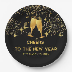 Gold Champagne Cheers New Years Eve Party Paper Plates