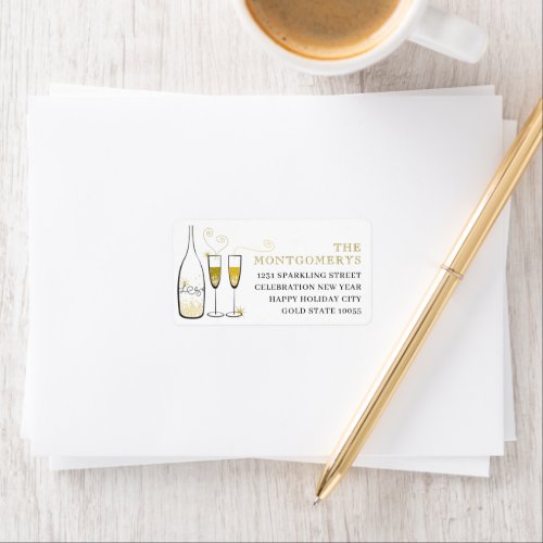 Gold Champagne Cheers Stylish New Year Address Label