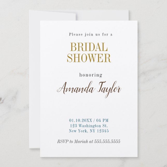 Gold & Champagne Color Minimalist Bridal Shower Invitation (Front)