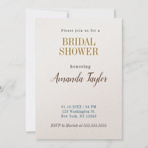 Gold  Champagne Color Minimalist Bridal Shower Invitation