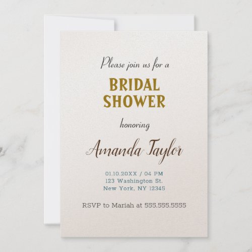 Gold  Champagne Color Minimalist Bridal Shower Invitation