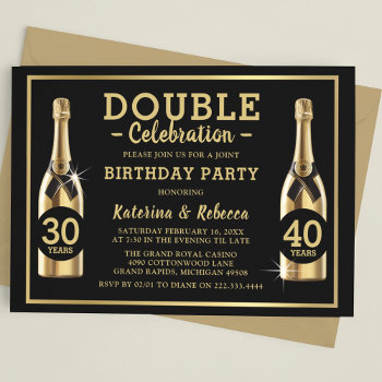 Gold Champagne Elegant Double Birthday Party Invitation by SmokeyOaky at Zazzle