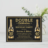 Gold Champagne Elegant Double Birthday Party Invitation (Standing Front)