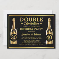 Gold Champagne Elegant Double Birthday Party Invitation