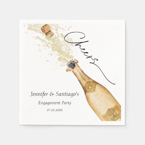 Gold Champagne Engagement Party Paper Napkin