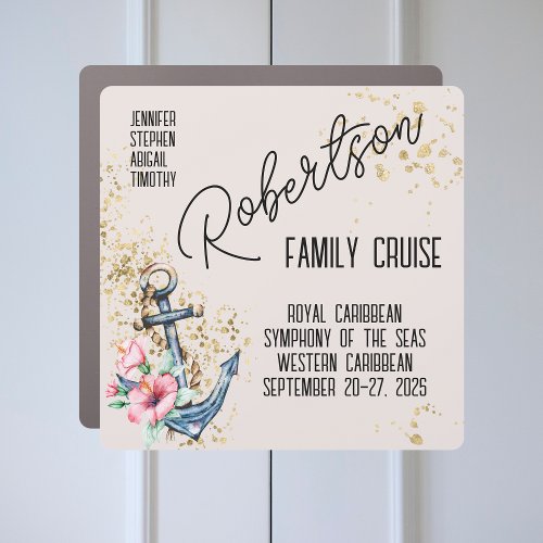 Gold Champagne Floral Anchor Family Cruise Marker Car Magnet