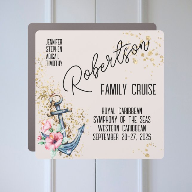 Gold Champagne Floral Anchor Family Cruise Marker Car Magnet (Creator Uploaded)