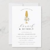 Gold Champagne & Floral Bouquet Brunch & Bubbly Invitation (Front)