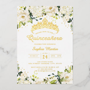 Gold Champagne Floral Quinceanera Foil Invitation