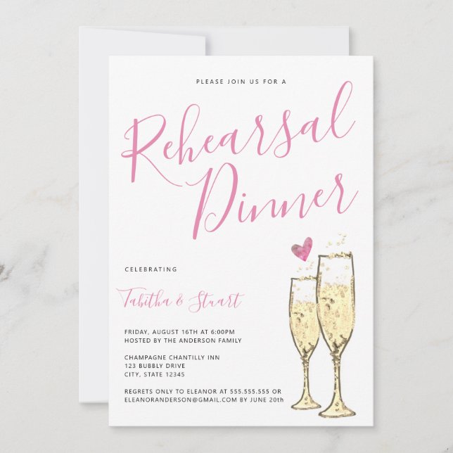 Gold Champagne Flutes Rehearsal Dinner Invitation (Front)