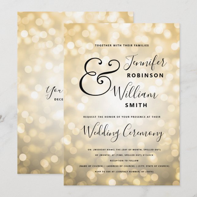 Gold Champagne Glam Elegant Wedding Invitation (Front/Back)