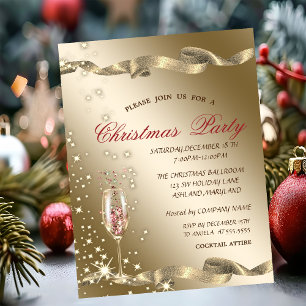 Gold Champagne Glass Corporate Christmas Party Invitation