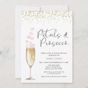 Gold Champagne Glass Rose Petals Bridal Shower Invitation